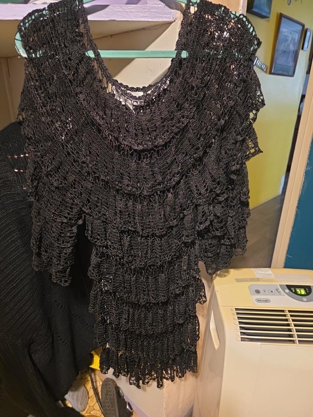 Black Crochet Ruffled Tunic Top